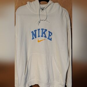 Vtg y2k sweatshirt hoodie. White with blue letters and yellow swoosh, xlg